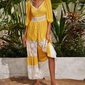 long button up lace dress